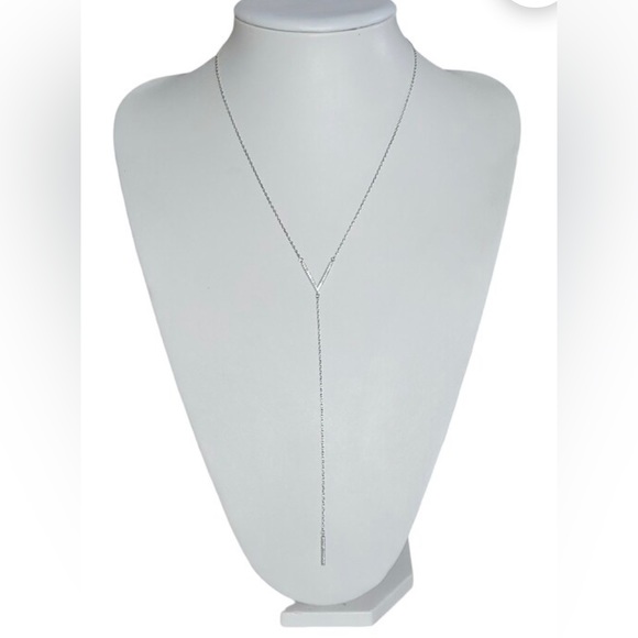 *SOLD* Adornia 925 Sterling Silver Pavé Round Swarovski Accented V Necklace - Picture 2 of 5